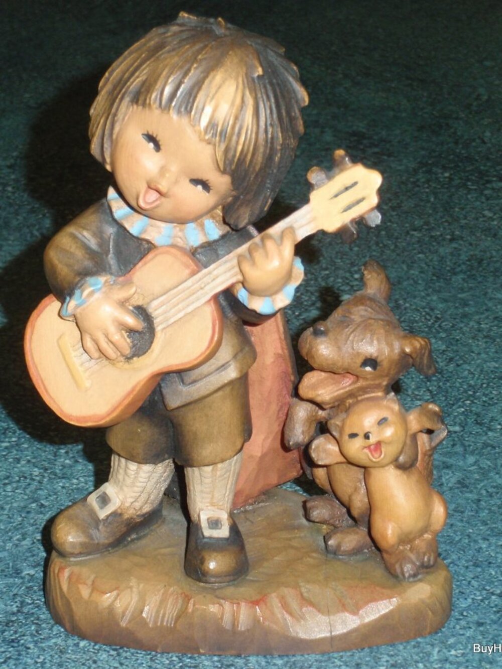 "Romeo" Anri Ferrandiz Wood Carving Figurine Boy Playing Guitar With Dog & Cat!